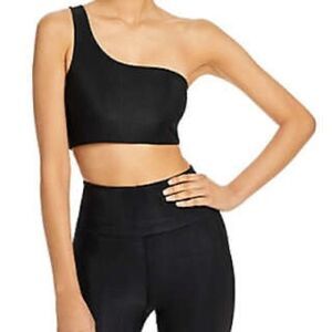 Aqua Athletic Women's One-Shoulder Sports Bra Black XS Activewear NWT